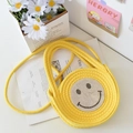 Borsa a tracolla rotonda in tessuto giallo con faccina sorridente in strass lucidi - Giallo
