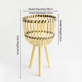 Medium size woven bamboo planter on a tripod wooden stand with black thread accents - Striped Medium
