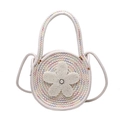 Sac bandoulière rond en tricot blanc avec coutures colorées et fleur en perles centrale - Multicolore Clair