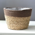 Cesto per piante bicolore intrecciato a mano in alghe con rivestimento impermeabile - S (Bocca 15cm Altezza 12cm) / Caffè Scuro