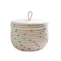 Cesto portaoggetti nordico in corda di cotone con coperchio e pompon colorati per la casa - Bianco Sporco Ventruto