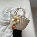 Colorful woven cotton rope tote bag with large flower detail and thick handles - 28*15 / Multicolor Line Twist