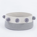 Gewebtes Katzenbett aus weißem und grauem Baumwollseil mit Plüschkugeln und rundem Design - Einheitsgröße / Grau und Weiß
