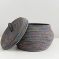 Cesto portaoggetti nordico in corda di cotone grigio con coperchio e cuciture arcobaleno - Grigio Con Cuciture Arcobaleno