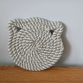Cat-shaped round woven cotton placemat in grey and white spiral coaster design - Gray Cat Mat