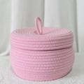 Pink woven cotton rope storage basket with lid and handle for home organization - Pink