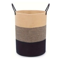 Three-tone woven cotton rope basket with handles in beige, mixed grey, and black - 38x50cm / Khaki and Variegated Black with Black
