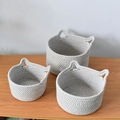 Three-piece set of gray and white woven cotton storage baskets with cat ear handles - Small / Grey Stripe Cat