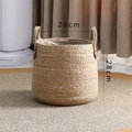 Natural woven rattan flower pot with leather handles and plastic lining, 26cm diameter - Small