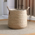 Natural woven rattan planter with handles and waterproof liner, size 33cm by 36cm - M