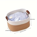 Opbergmand van katoenen touw in tweekleurig wit en bruin met lederen handvatten - 38x25x23cm / Wit met Leren Handvat