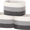 Three-piece gradient grey cotton rope storage basket set with built-in handles - 38x25x23cm / White Light Grey and Dark Grey