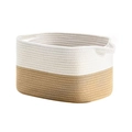Rectangle cotton rope storage basket in white and natural tones with handles - 38x25x23cm / Half White and Khaki