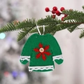 Green felt mini Christmas sweater ornament with snowflake patch on a tree - Christmas Green Clothes