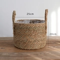 Handwoven rattan planter basket with handles and waterproof lining, size 25x20cm - Natural B Style Small Diameter 25