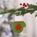 Christmas tree hanging glove ornament in green and white felt with red snowflake - Christmas Mittens