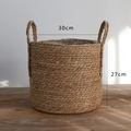 Handwoven seagrass plant basket with dual handles and plastic liner, 30cm diameter - Natural B Style Medium Diameter 30