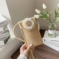 Petit sac bandoulière tissé beige avec marguerite blanche et sangle en coton - Kaki (Style Marguerite)