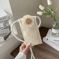 White woven crossbody phone bag with colorful zigzag stitching and large daisy decor - Multicolor (Daisy Style)