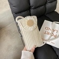 Creamy white woven flower crossbody phone bag with large daisy decor and braided strap - Beige (Daisy Style)