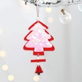 Pendentif sapin de Noël en bois rouge avec paillettes blanches, perles et cloche - Style Sapin de Noël Rouge