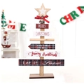 Houten DIY kerstboom tafeldecoratie met rode strik, bellen en feestelijke opdrukken - Rood