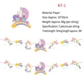 Close-up of pastel unicorn and castle paper bunting flags for birthday party decoration - Unicorn Castle (KT-1)