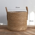 Handcrafted 35x30cm seagrass woven plant basket with handles and plastic liner - Natural B Style Large Diameter 35