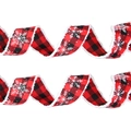 5m Rot-schwarzes Weihnachtsband mit Karomuster und weißen Schneeflockenmotiven - 5m Schneeflocke Weihnachtsband (4cm Breit)