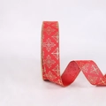 Rollo de cinta de lino rojo navideño con copos de nieve dorados para envolver regalos - Estilo Rojo de Aspecto Lino (10m)