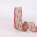 Christmas burlap ribbon with red glitter tree patterns and metallic red wired edges - Red Edge Pine Tree Style (10m)