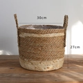 Nordic woven straw plant basket with double handles and waterproof liner, 30cm diameter - Double Handle M Style Medium Diameter 30