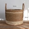 Natural woven seagrass plant basket in white and beige with handles and liner - Double Handle M Style Large Diameter 35