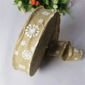 Nastro natalizio di 6cm in iuta naturale con fiocchi di neve per decoro albero - 1m