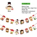 Détail de bannière de Noël en papier montrant dimensions 16x18cm et motifs cartoon - Style Combo Père Noël Bonhomme de Neige Pingouin (Z-24)