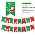 Detail view of festive paper Christmas bunting flags with Santa and reindeer cartoon patterns - Red Green Christmas Elements Swallowtail Banner (HLSDLQ18-013)