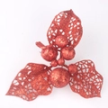 Decorazione natalizia con glitter rossi, foglie traforate e bacche per fai-da-te - Rosso