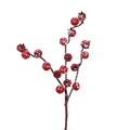 Tiges de baies rouges de Noël artificielles avec effet de poudre de neige blanche - Baie de grenade de simulation