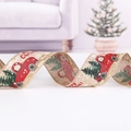 Nastro di Natale in iuta con stampa di camion rosso e alberi per decorazioni regalo - Nastro Camion Cachi