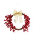 Christmas wreath with red berries, natural grapevine base, and a golden star bow decoration - Gold Star Mesh Bow (Wreath A)