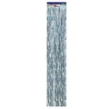 Blue and silver laser tinsel curtain with festive printed border for party decor - Laser Light Blue