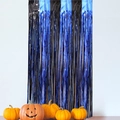 Tenda per Halloween in blu e nero con frange metalliche e decorazioni di zucca - Tenda in Lamina Blu + Nero / 1*2M