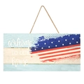 Rustic American flag wooden welcome sign with rope hanger for home wall decor - Independence Day Sign H