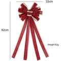 33x82cm Large red and black buffalo plaid faux linen Christmas bow with long ribbons - Red and Black Plaid