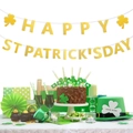 Striscione dorato glitterato San Patrizio con trifoglio verde e decorazioni festive - Banner di San Patrizio