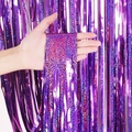 Laser purple foil fringe curtain backdrop with shimmering glitter effect for party decor - 1*2M / Purple