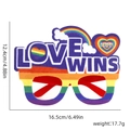 Rainbow Pride party glasses featuring Love Wins text and heart motifs for festivals - Rainbow Cloud Style