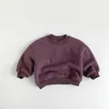 Dikke paarse katoenen fleece sweatshirt voor kinderen met geribbelde manchetten - 80cm / Druivenpaars