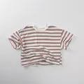 Detail of soft cotton striped t-shirt with red and green horizontal stripes pattern - 80cm / Green and White Striped