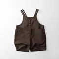 Detail view of brown cotton-linen kids overalls with double straps and large side pockets - 80cm / Mocha Brown